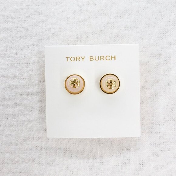 Tory Burch Melodie Pearl Logo Stud Dome Earrings Pink/Tory Gold OS